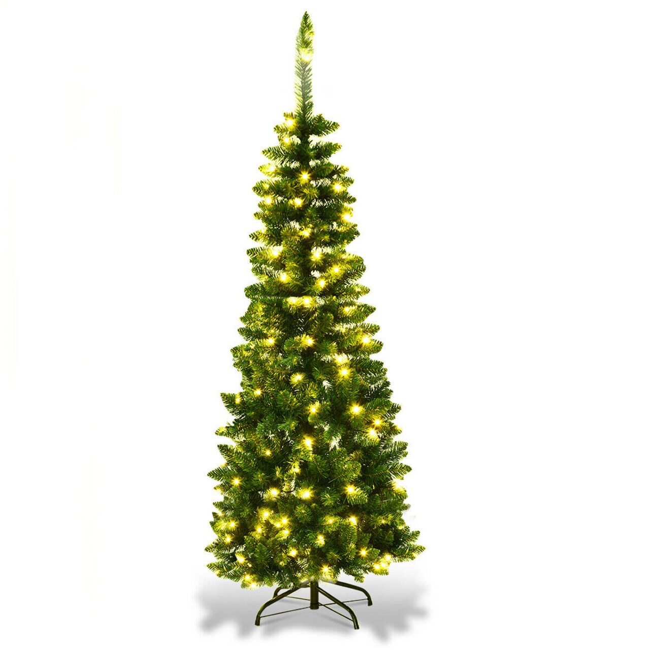 Slim Pre-Lit Pencil Christmas Tree with Warm LED Lights and Metal Stand
